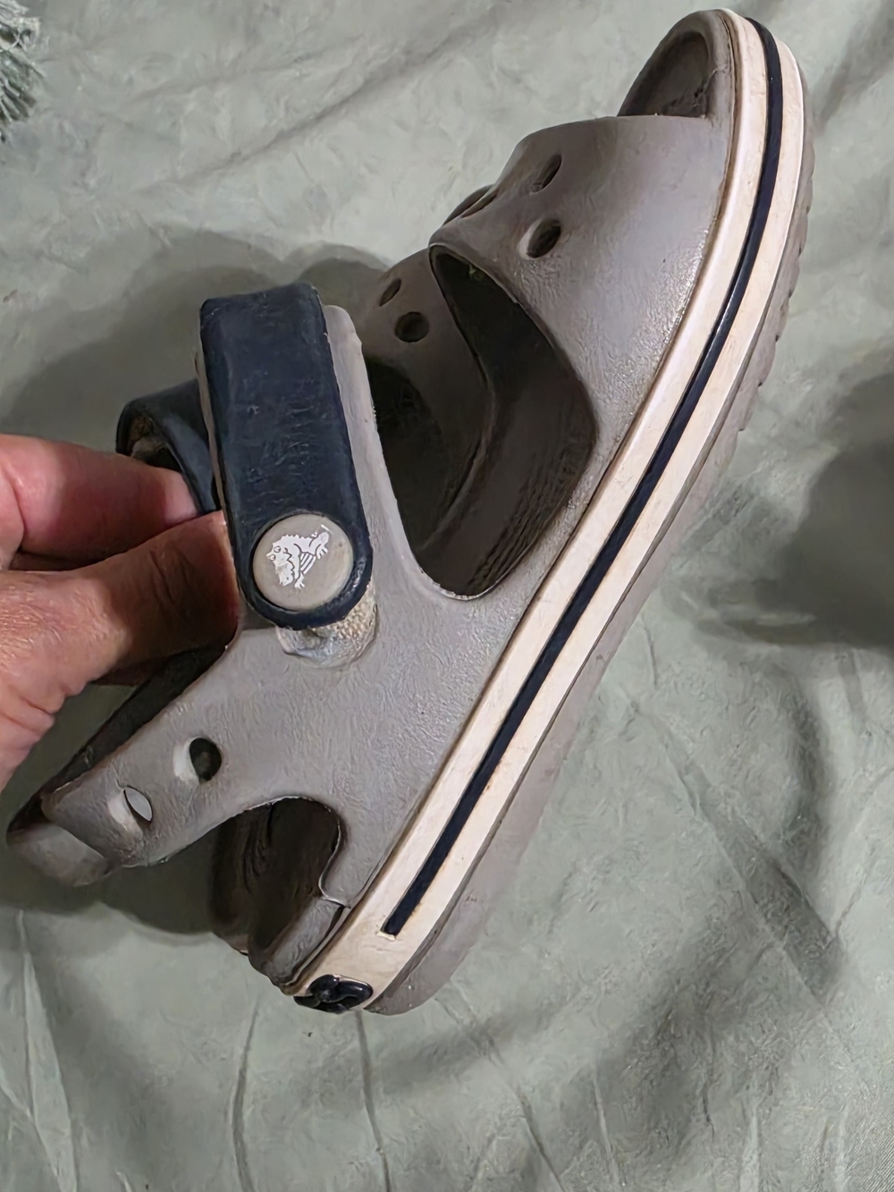 Crocs Light Gray Slip-On Sandal with Blue Strap Size 8C